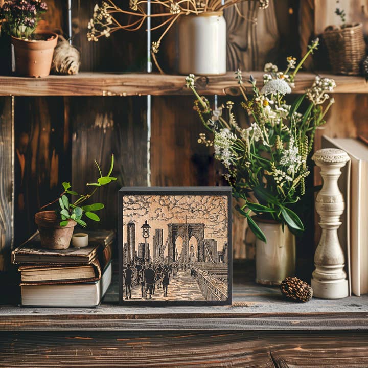 Benoit's Design Co. - Vente Enseigne murale - Illustration gravée de la vie sur le pont de Brooklyn3