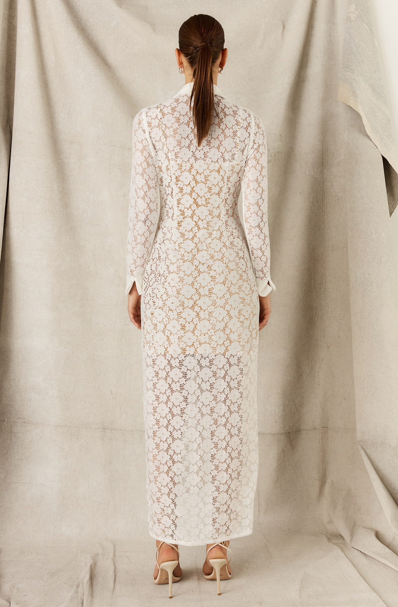 BLACK MAXI SHIRT LACE DRESS WHITE for wholesale on Faire1