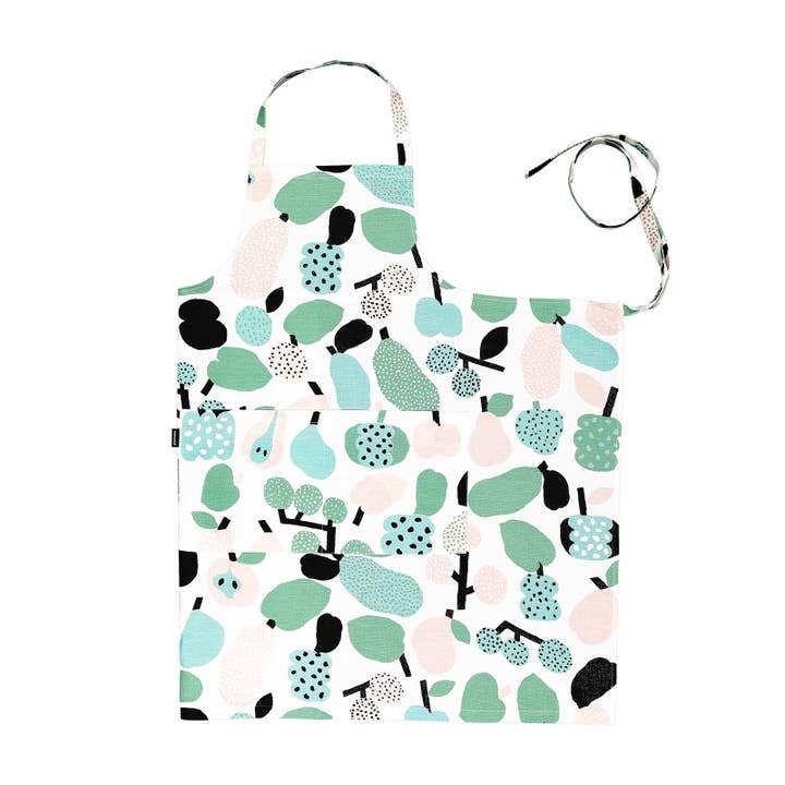 Tutti Frutti Light Green Fruits Design Linen Apron for wholesale by Kauniste