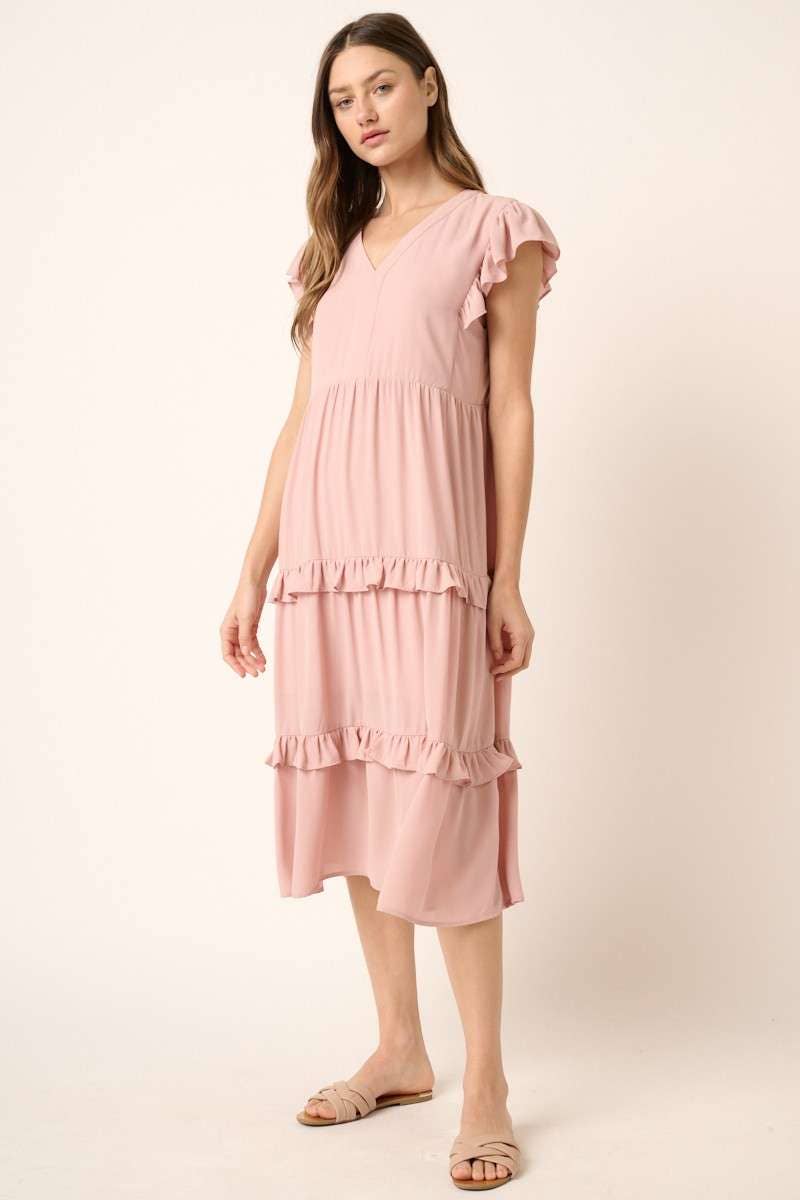 mittoshop – Engroshandel Kjole - Dame – H43020 - MIDIKJOLE MED FLÆSEDETALJER I V-HALS15