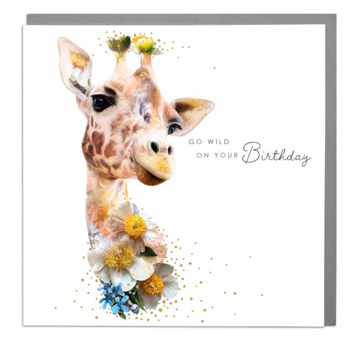 Happy Birthday Go Wild, Giraffe greeting card for wholesale by Lola Design Ltd