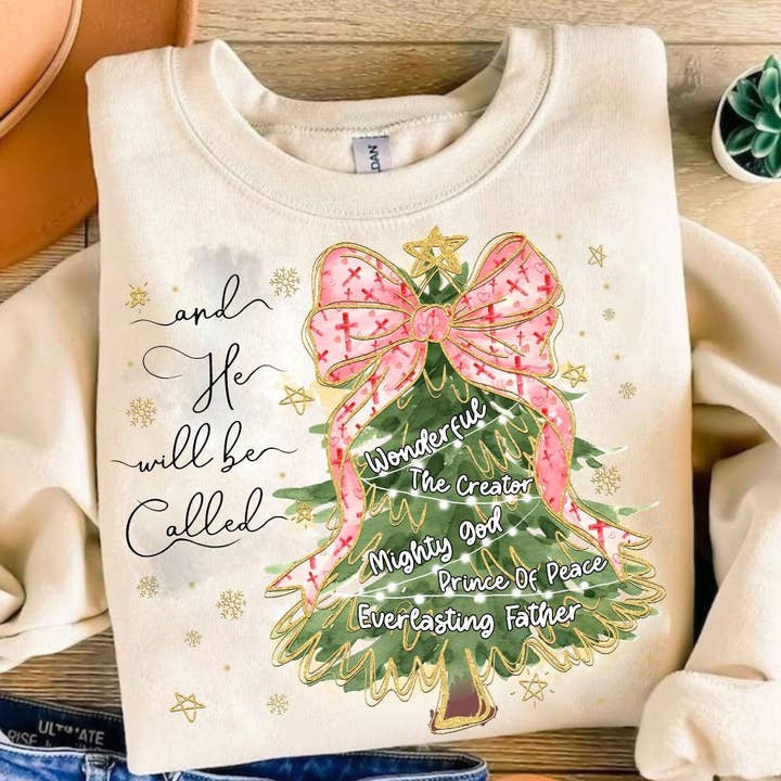 NVC Ecommerce LLC - Wholesale T-Shirt (Graphic) - Women's - And He Will Be Called Sweater, Christmas Tree With Bow Shirt