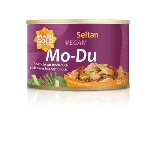 Rebanadas de seitán estofado Marigold Mo-Du en lata, 12 x 225 g para venta al por mayor de Goodness Goodies