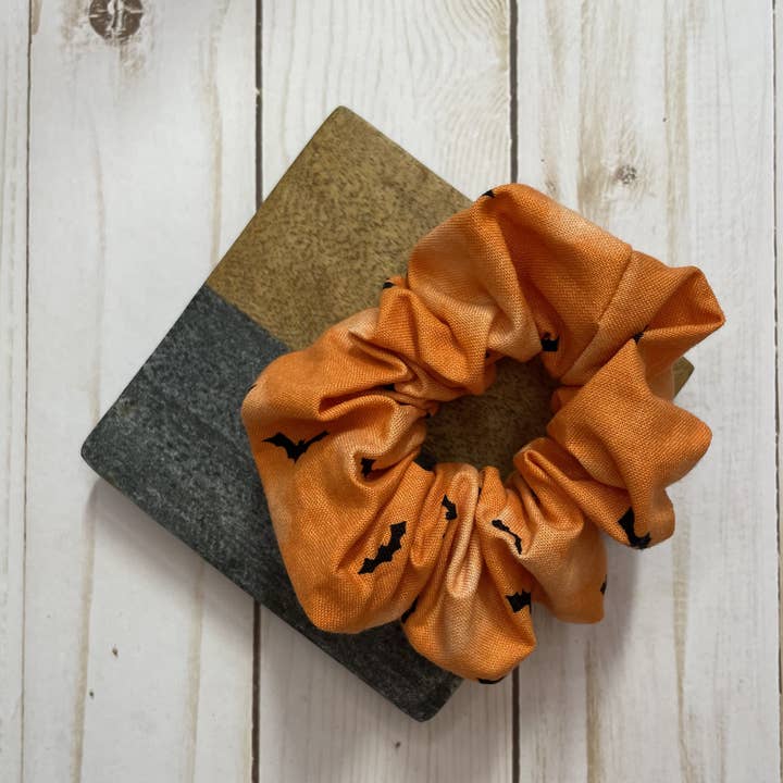 Orange with Bats Halloween Handmade Scrunchie for wholesale by QuietJoy