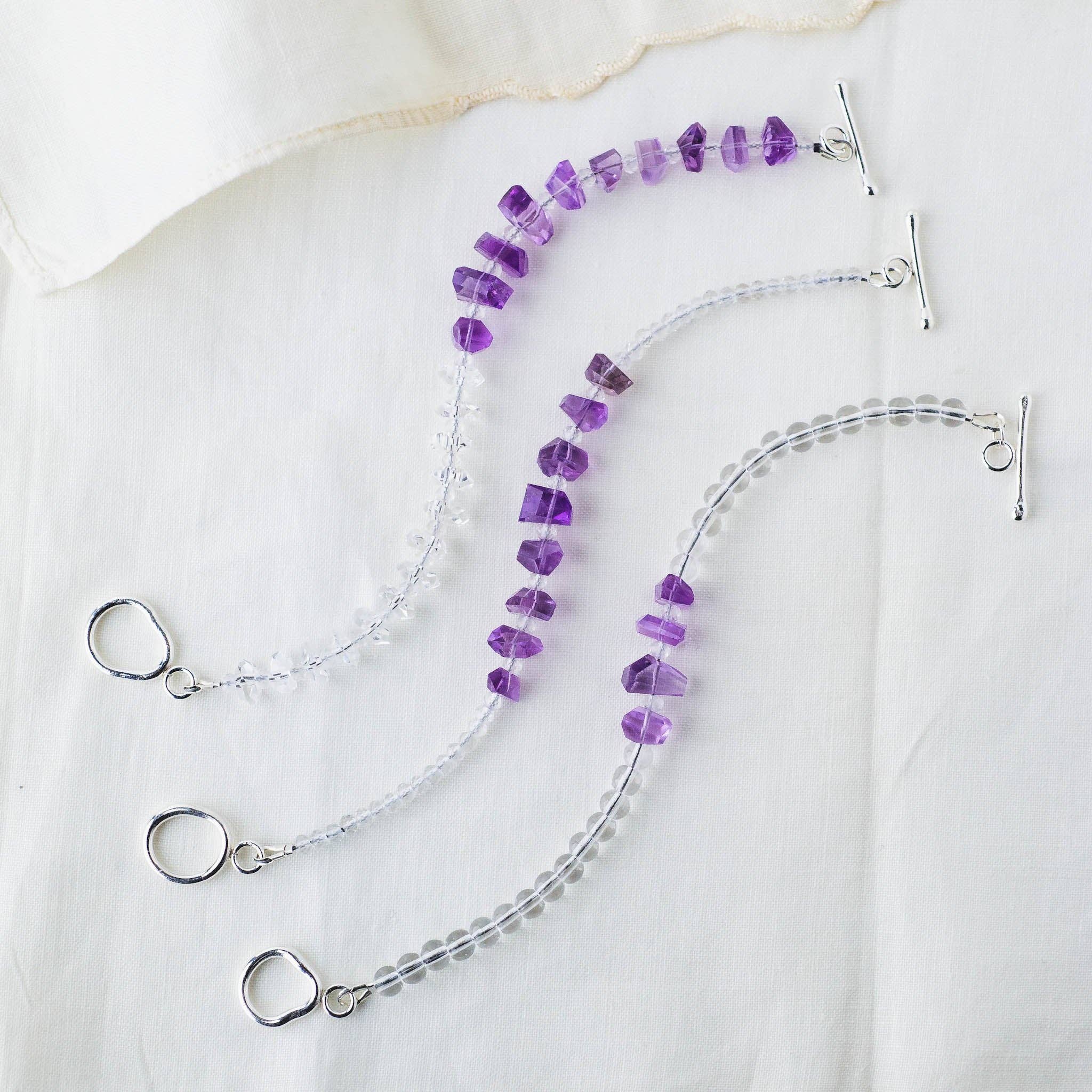LoveGem Studio LLC - Wholesale Beaded Bracelet - Amethyst Nugget & Smooth Quartz Bracelet – Minimalist Jewelry with Argentium Silver Toggle4