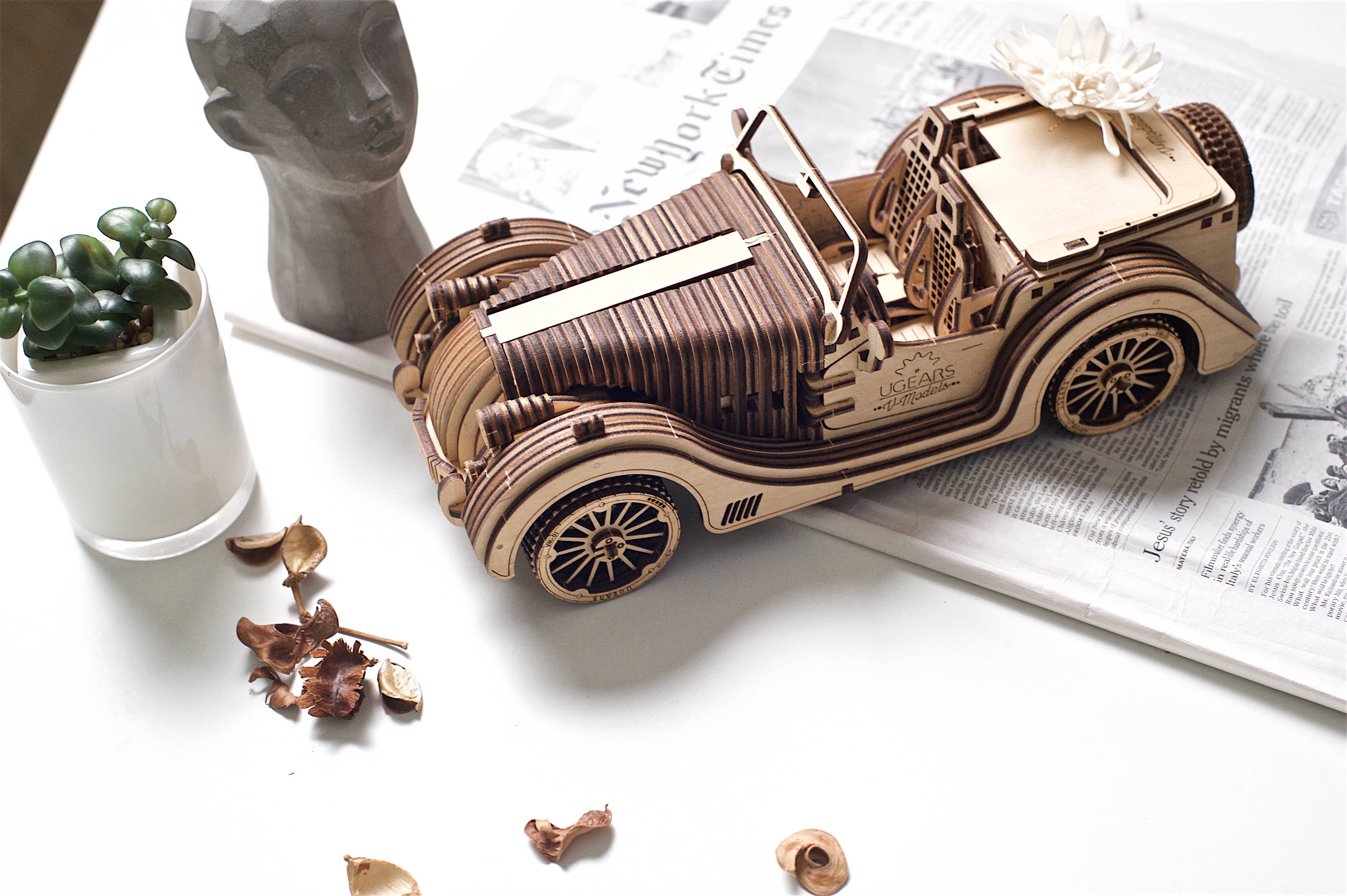 Ukidz LLC - Wholesale DIY Craft Kit - UGears Roadster VM-01 -Wooden 3D Puzzles - DIY5