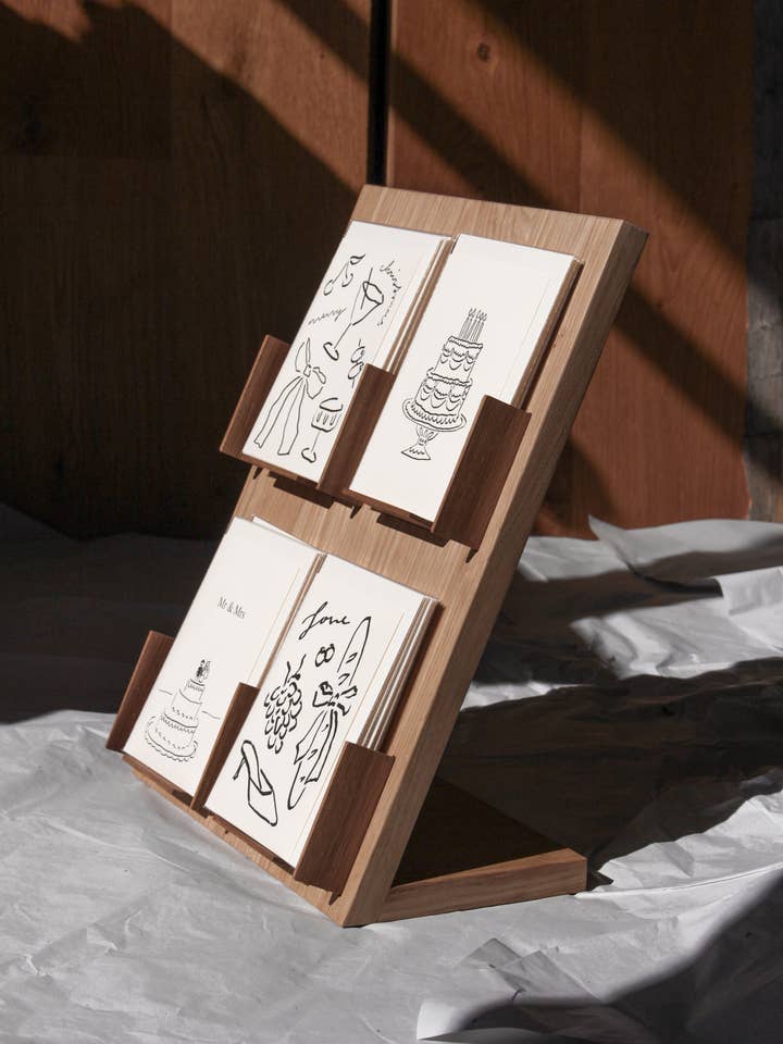 Solid wood card stand for DIN C6 folding cards for wholesale by L'Atelier Samedi