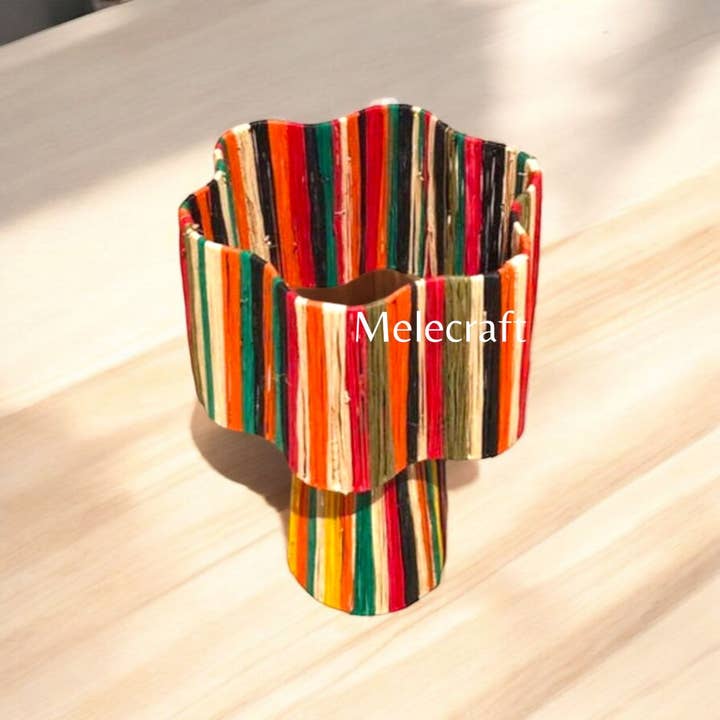 Melecraft - Vendita all'ingrosso Paralumi - Paralume da tavolo con rafia a righe, paralume in tessuto artigianale
