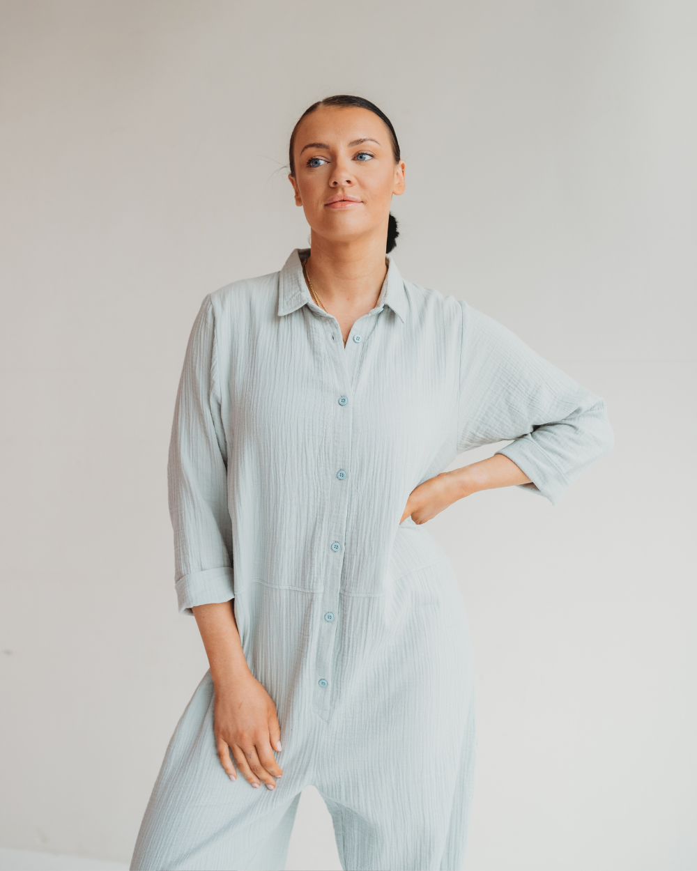 Shana Sky Blue Collared Jumpsuit for wholesale on Faire3