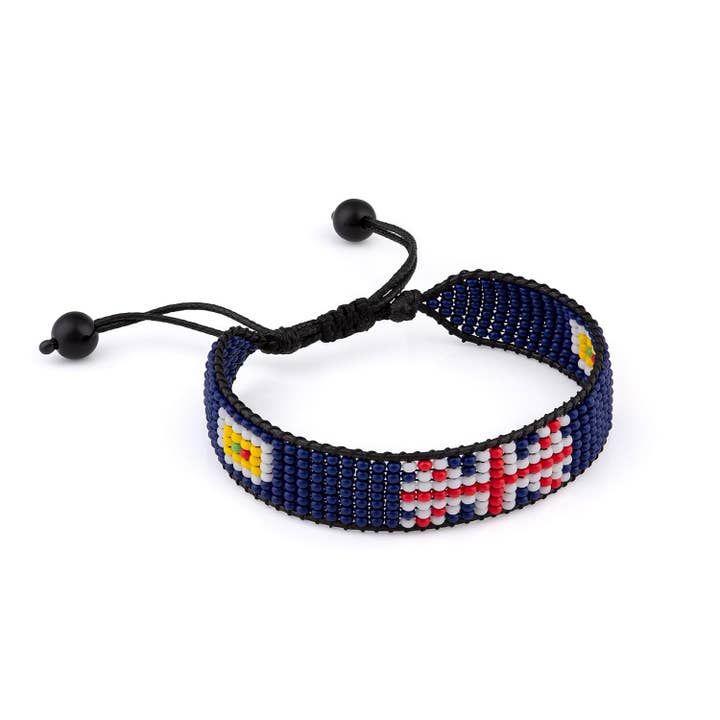 Turks and Caicos Islands Flag Beaded Bracelet, Adjustable, Boho Style Rope Bracelet for Women, Men, Thread String for wholesale by Fahari Luxury