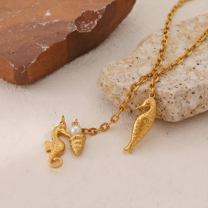 Revelari - Wholesale Pendant/Charm Necklace - Ocean Duo Charm Necklace – Fish or Seashell1