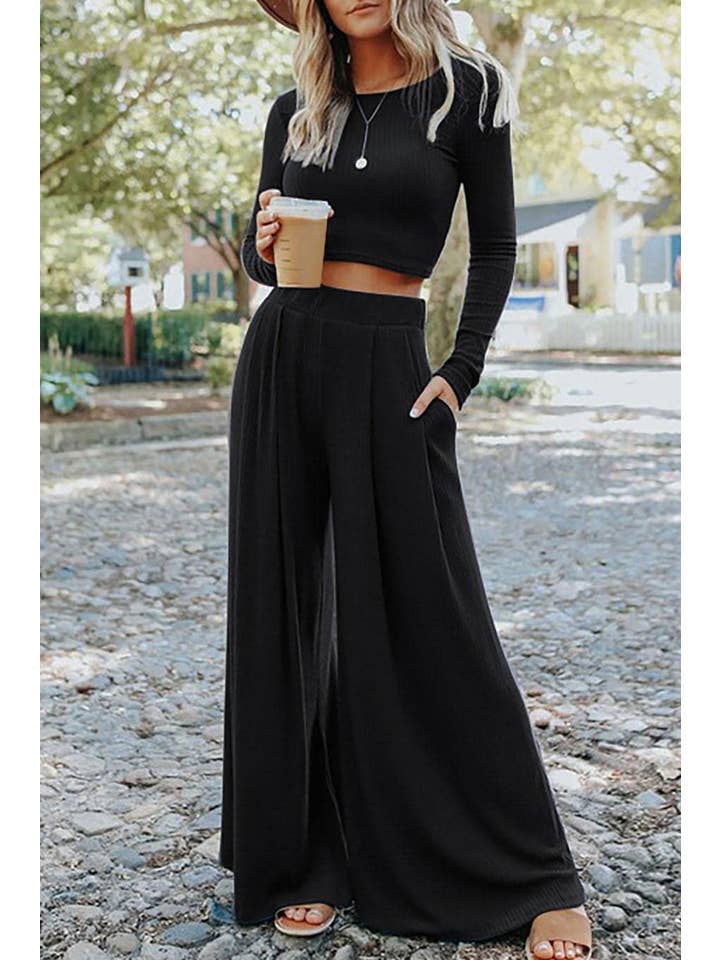 PRETTY BASH – Großhandel Loungewear-Set – Damen – Set aus geripptem Top und langer Hose für den Alltag