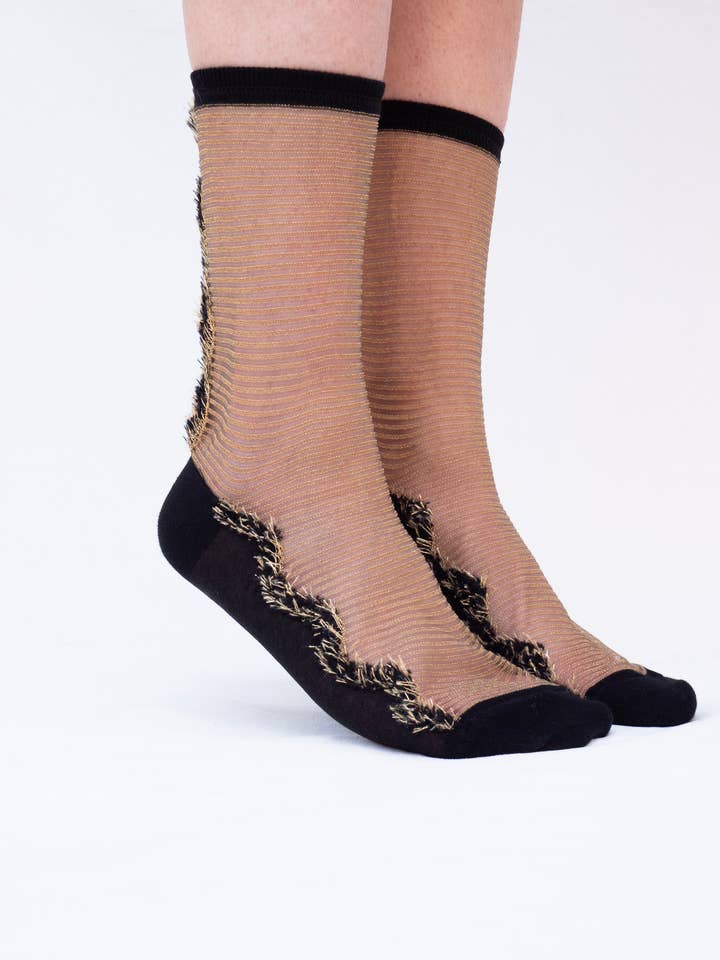 Atelier St Eustache - Wholesale Socks - Women's - GOLDEN FRINGE • Women's sheer fringe socks0