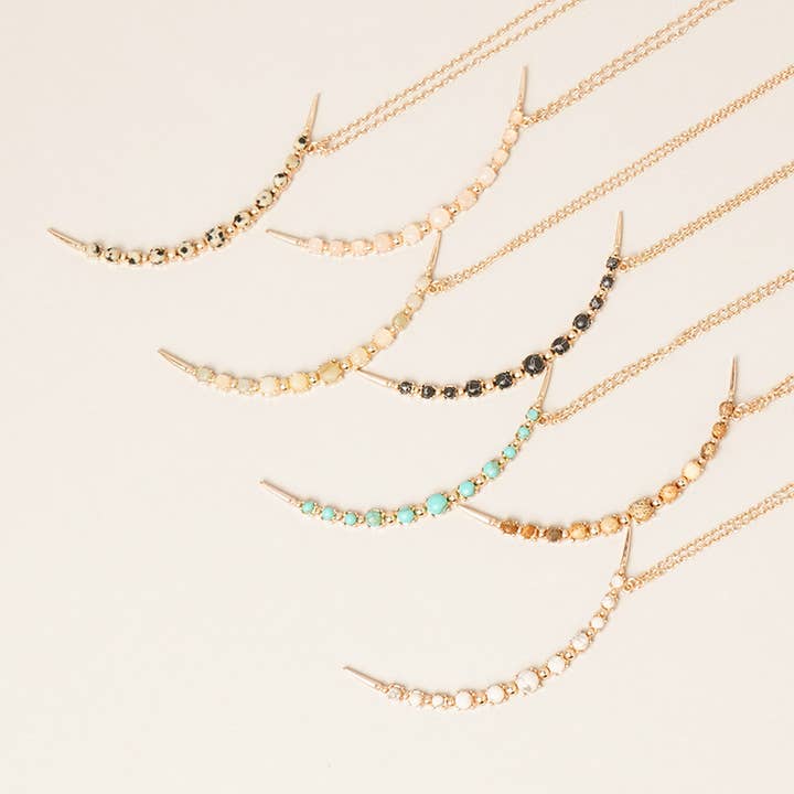 Fashion City - Wholesale Pendant/Charm Necklace - Moon Shaped Semi-Precious Stone Long Necklaces