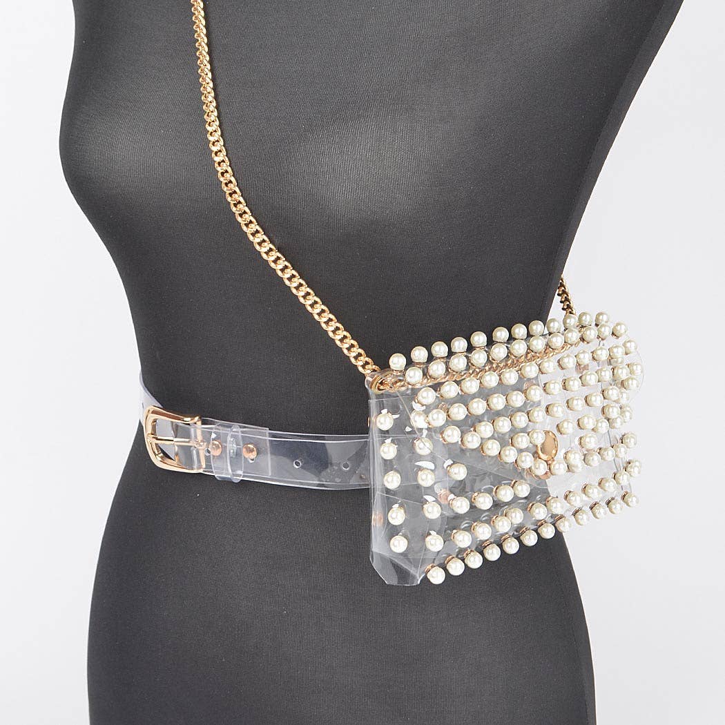 3AM BY H&D ACCESSORIES - Wholesale Belt Bag - Women's - Rhinestone Clear Belt Bag W/Chain PB86333