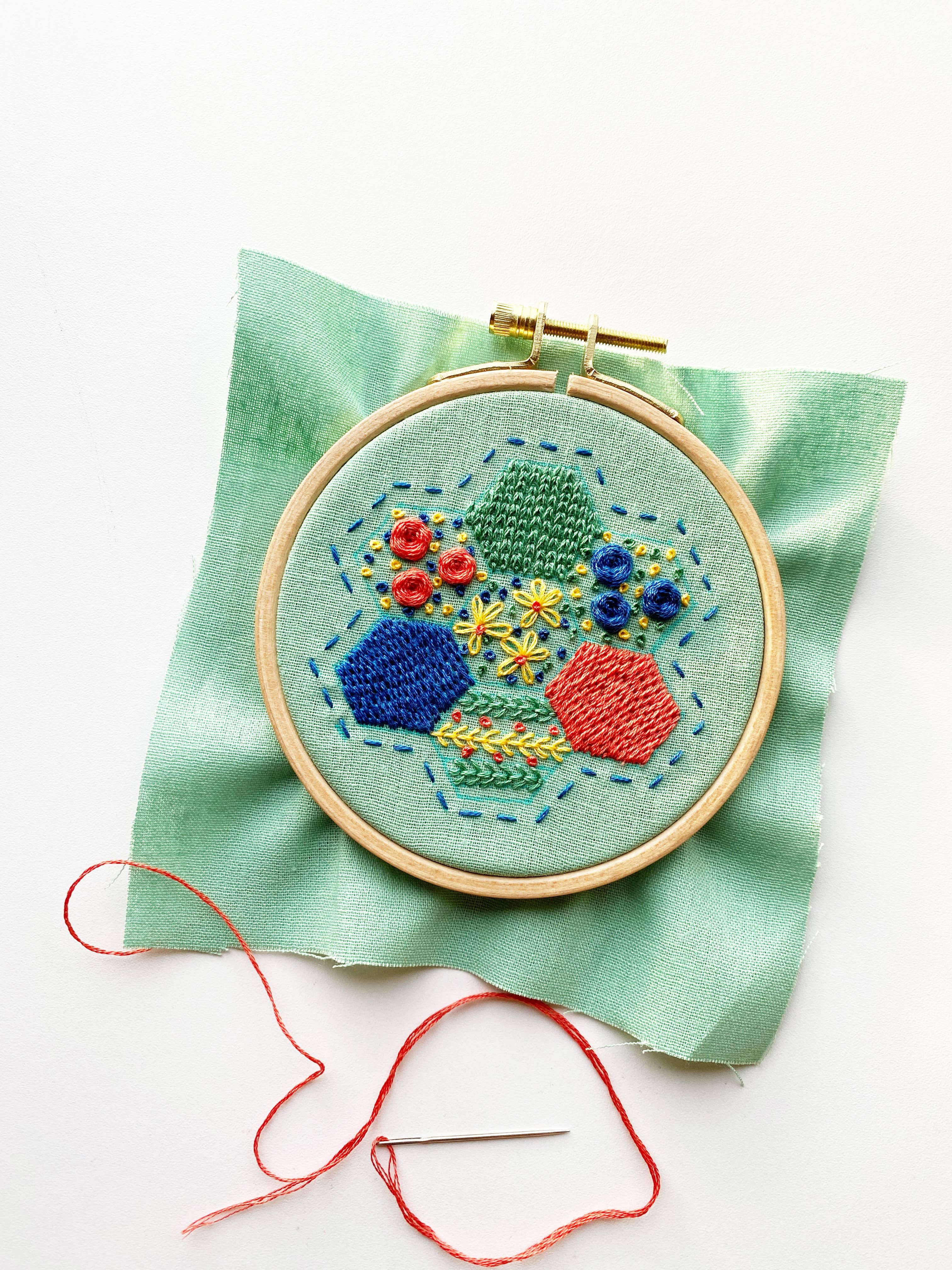 Rosanna Diggs Embroidery – Material para bordar/ponto de cruz por atacado – Kit de bordado Hexie Harmony Modern Sampler para iniciantes5
