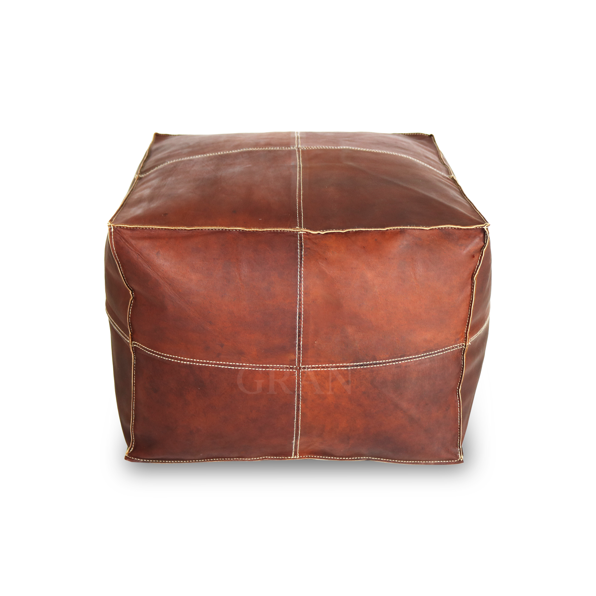 Gran Wholesale - Wholesale Pouf - Handmade Moroccan Square Leather Pouf Dark Brown, Unstuffed 2