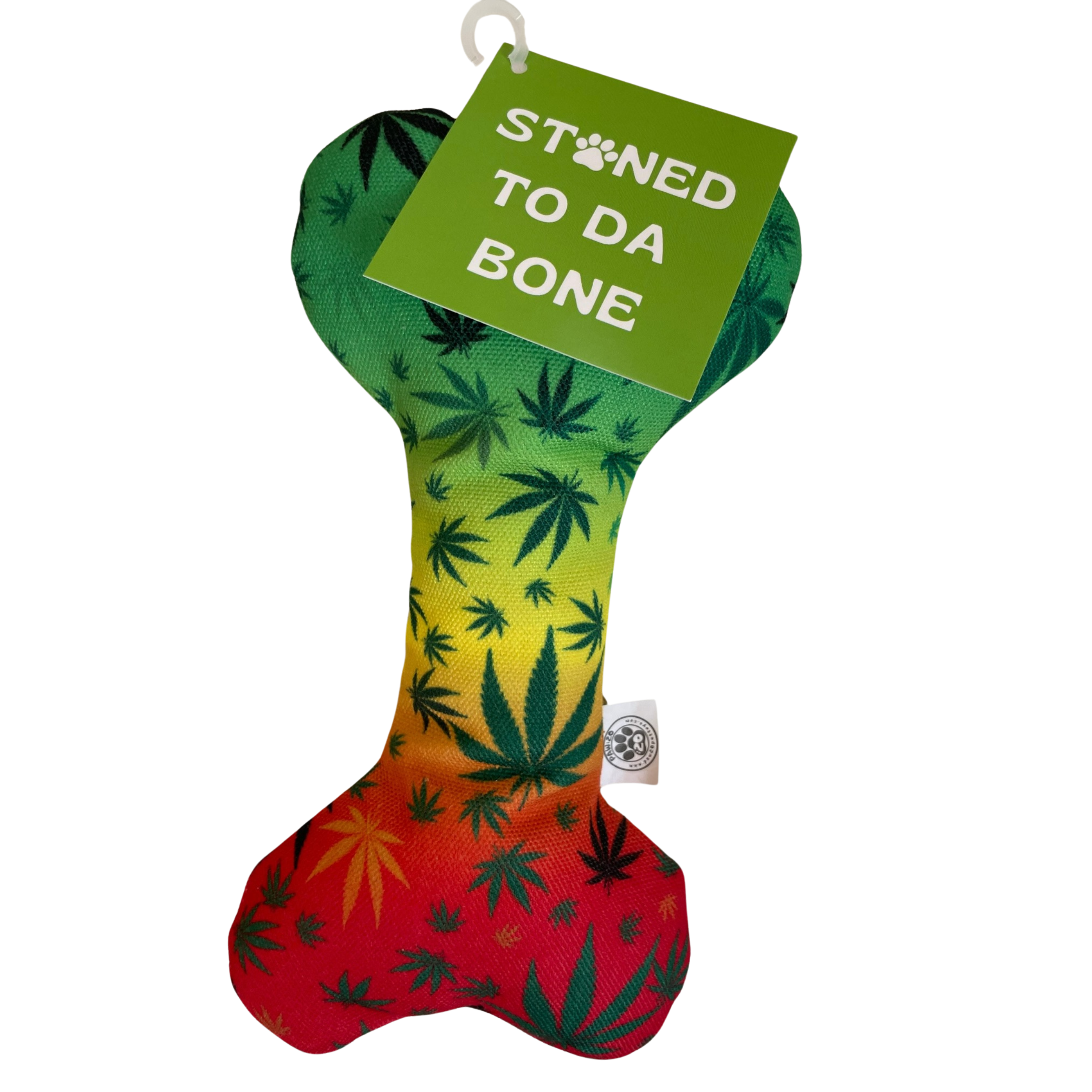 PAW:20 - Wholesale Pet Squeaky Toy - Dog - Stoned to da Bone, Rasta Weed Leaf Patten, 420 Bone Dog Toy1