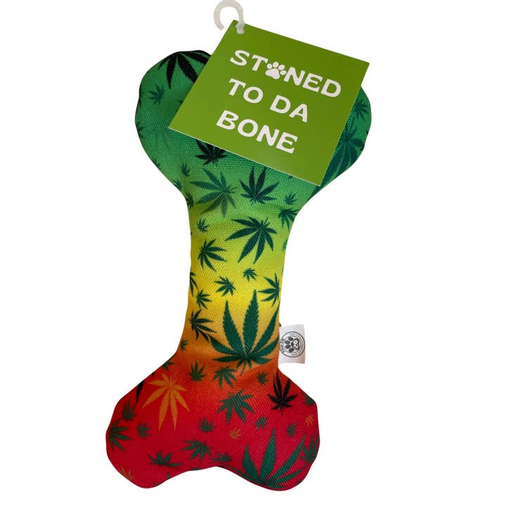 PAW:20 - Wholesale Pet Squeaky Toy - Dog - Stoned to da Bone, Cute Stuffed Rasta Leaf Bone Dog Toy1
