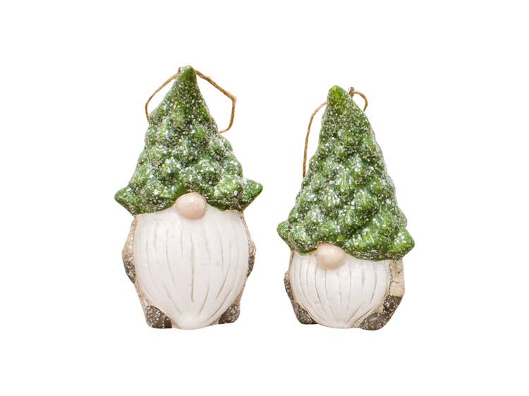 WT Collection - Wholesale Ornament - 2 Asst Green Tree Hat Gnome Ornaments0