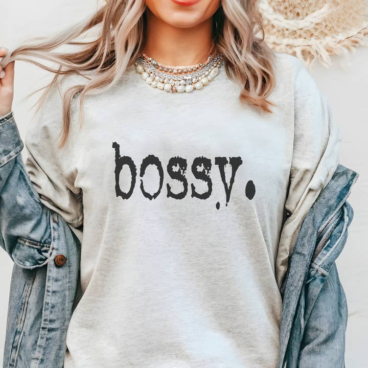 Bossy. Distressed Typography Funny Graphic T-Shirt for wholesale by Trendznmore - Modern Graphic Apparel