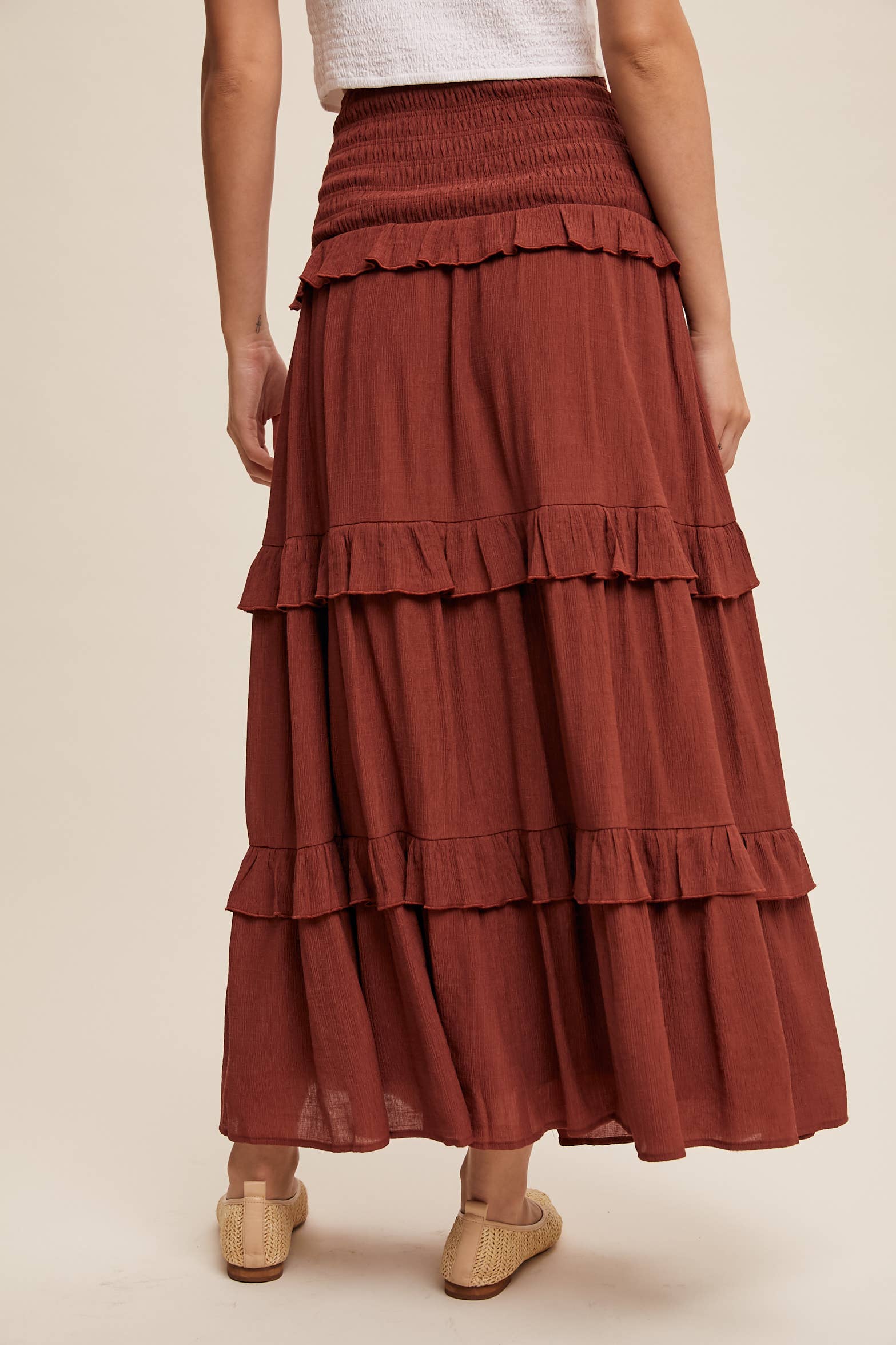 Listicle - Wholesale Skirt - Women's - 2-Way Smocked Ruffle Tiered Midi Dress or Skirt19