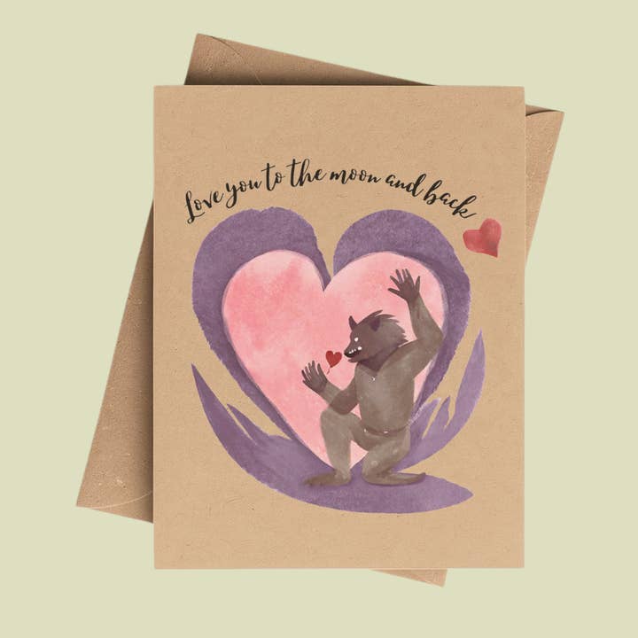 Cryptic Paper Co. - Wholesale Valentine's Day Card - Cute Werewolf Love Card on Brown Kraft Paper Valentine1