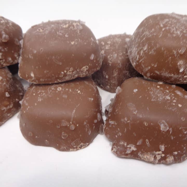 🍬Milk Chocolate Sea Salt Caramels✨ 1 LB Bags for wholesale by Bear Creek Candy Kitchen
