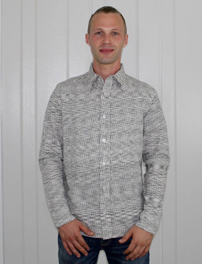Passion Lilie - Wholesale Button Down Shirt - Men's - Grey Timeless Ikat Men's Button Down Shirt2