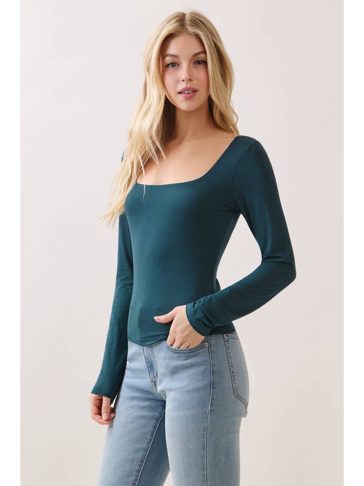 Final Touch - Wholesale Knit Top - Women's - Double Layer Square Neck Long Sleeve Top - VT1710926
