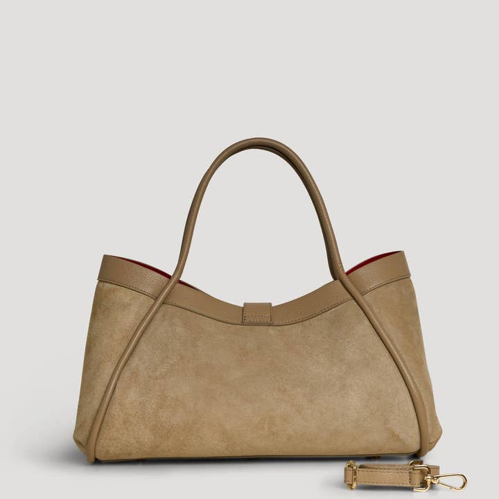 Prestige Milano - Wholesale Tote Bag - Women's - Borsa Mayfair in camoscio taupe e pelle Togo2