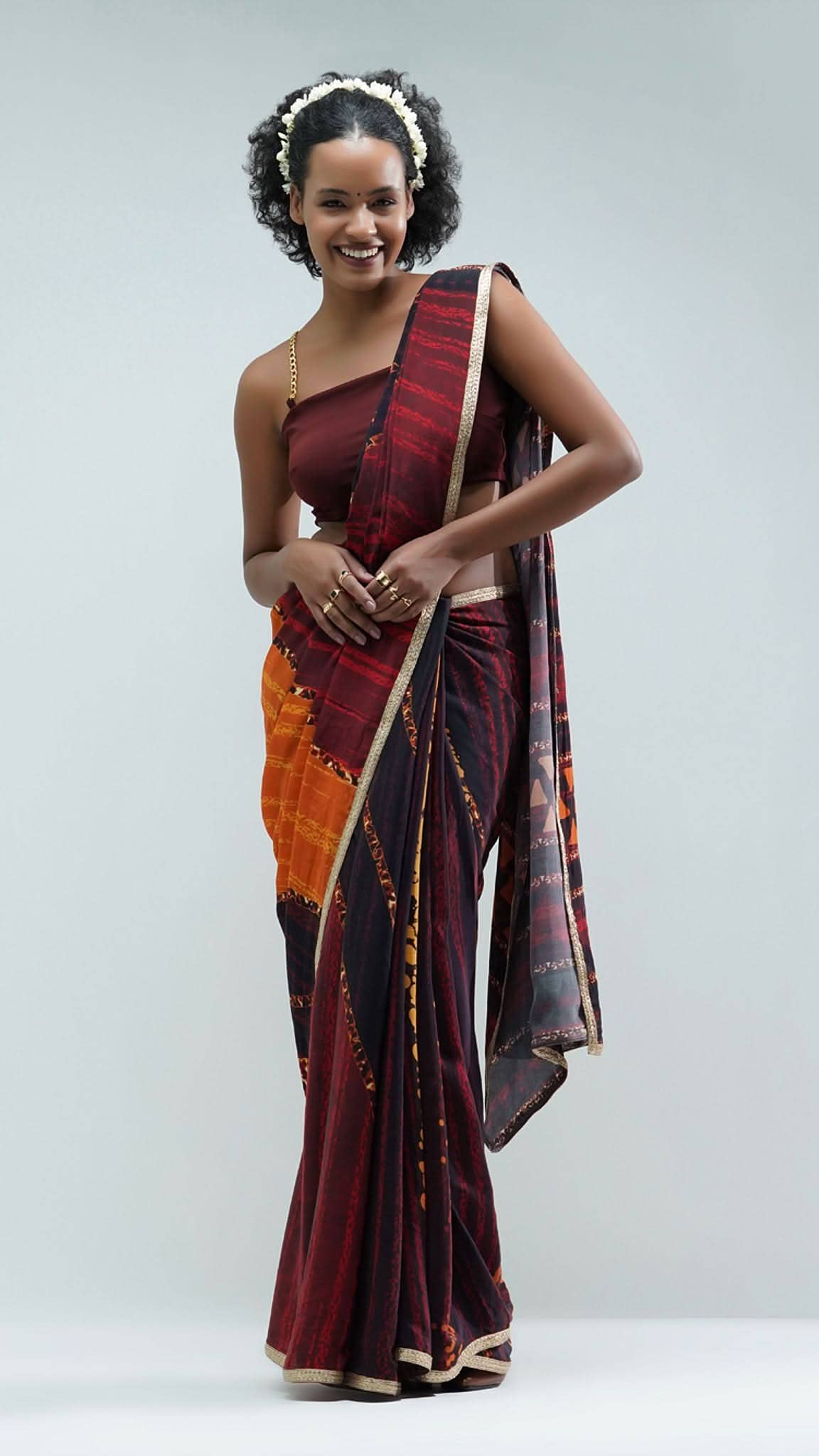 Black Nesavaali Fida Pre-Stitched Printed Saree - Luxurious for wholesale on Faire