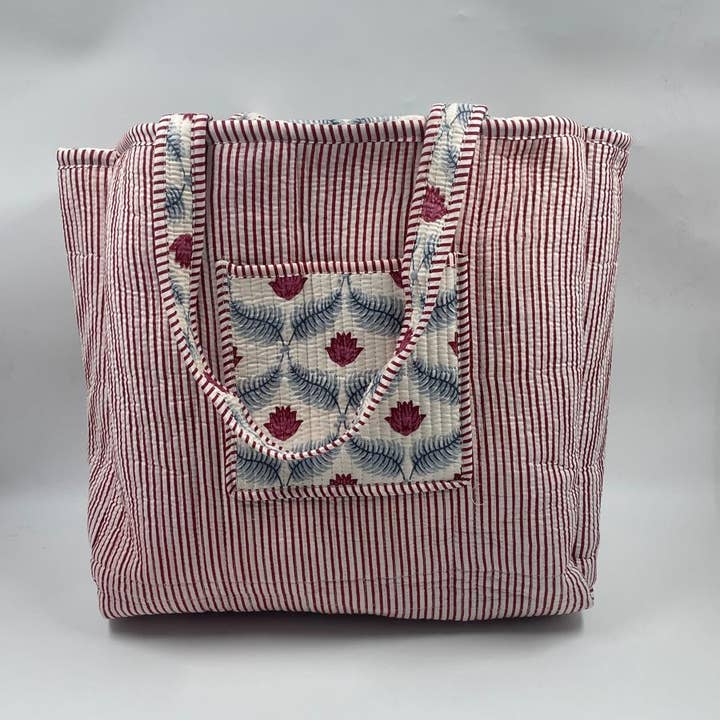 Funky Yak Ltd - Wholesale Tote Bag - Women's - 100% Cotton Kantha Quilted Boho Floral Reversible Tote Bag 2