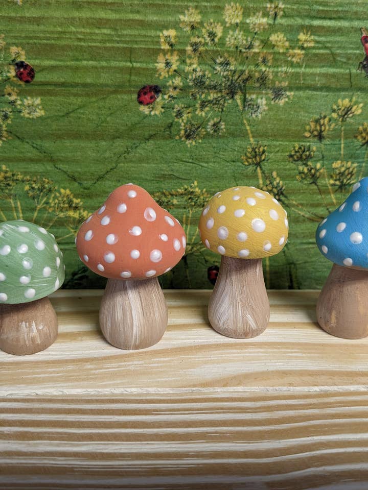 Hand painted Mushrooms/Toadstools for Gnome Fairy Gardens for wholesale by Red Mitten