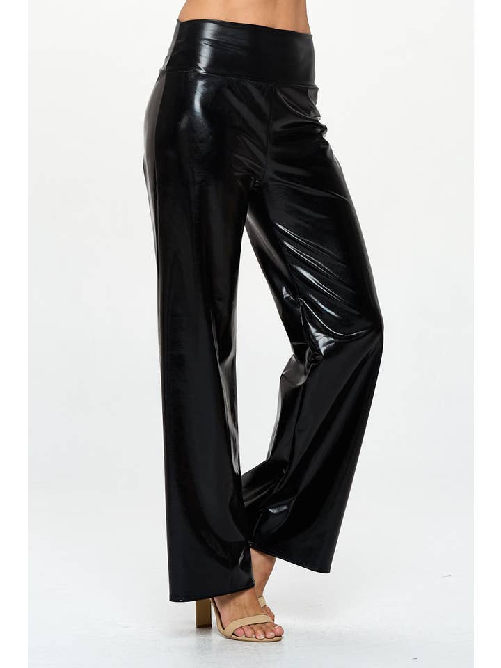 BLACK Made in USA Metallic Wide Leg Pants with Thick Waistband for wholesale on Faire