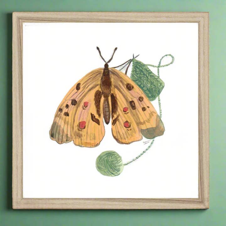 Knitting Butterfly Framed Illustration Print 12x12 for wholesale by Ingrid Press
