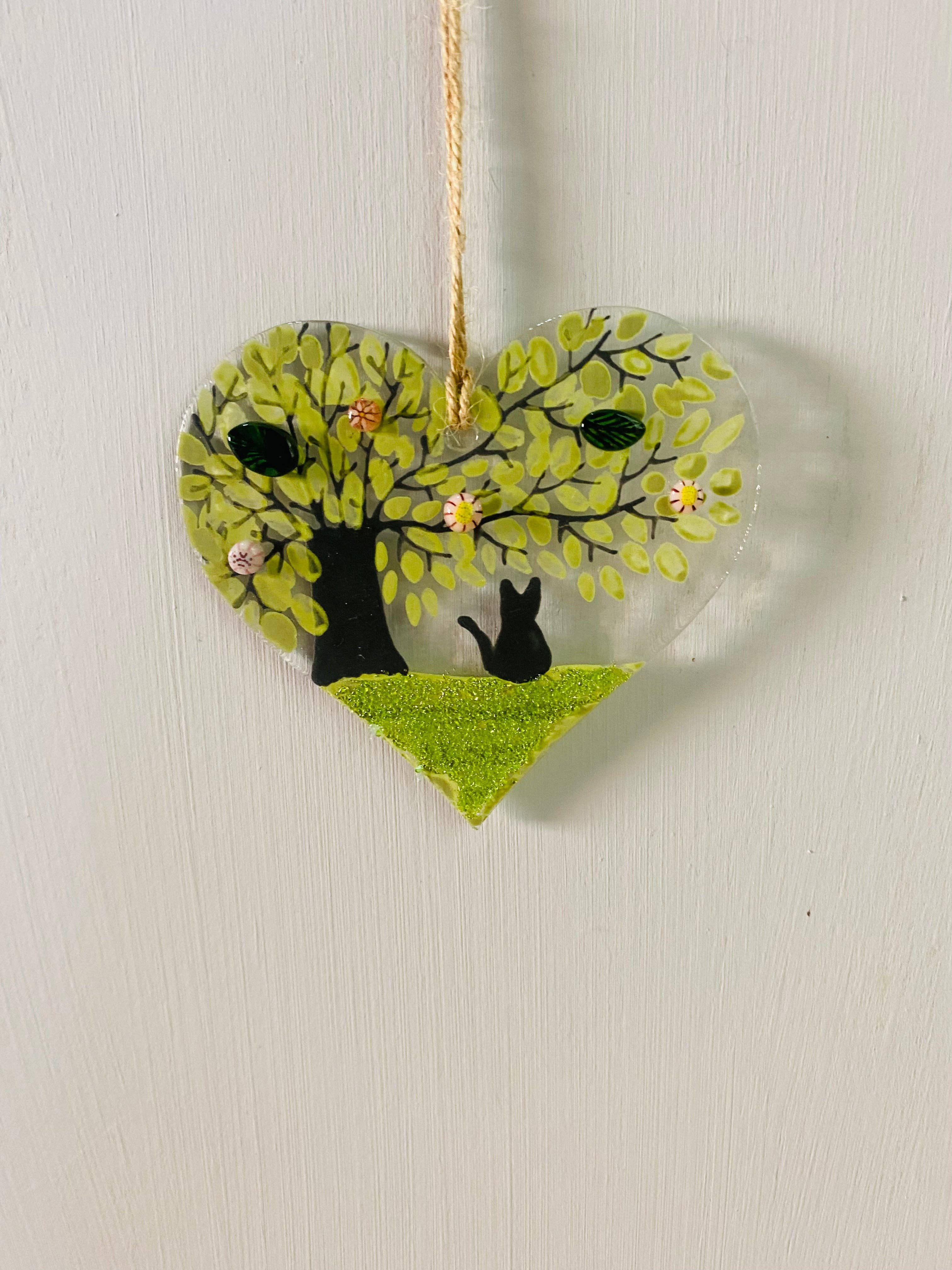 Ally Glass Studio - Wholesale Ornament - Fused Glass Cat Heart1