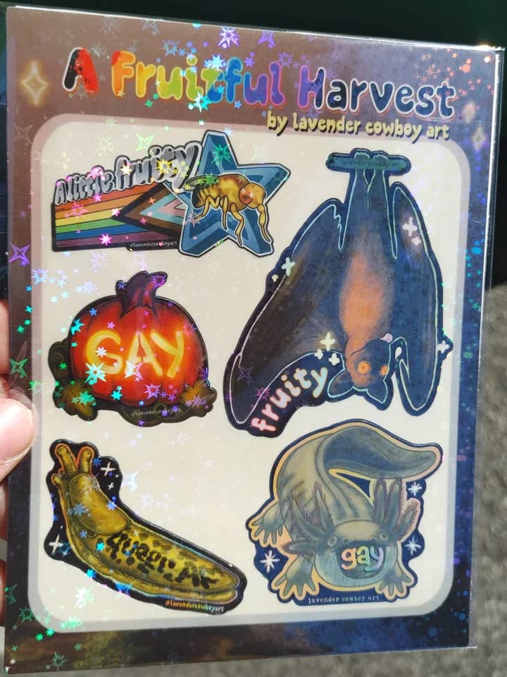 A Fruitful Harvest sticker sheet for wholesale by Lavender Cowboy Art