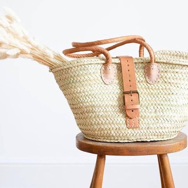 NomadWeave Ltd - Wholesale Strandtas - FRENCH BASKET rietas met leren hengsels, strandtas,4