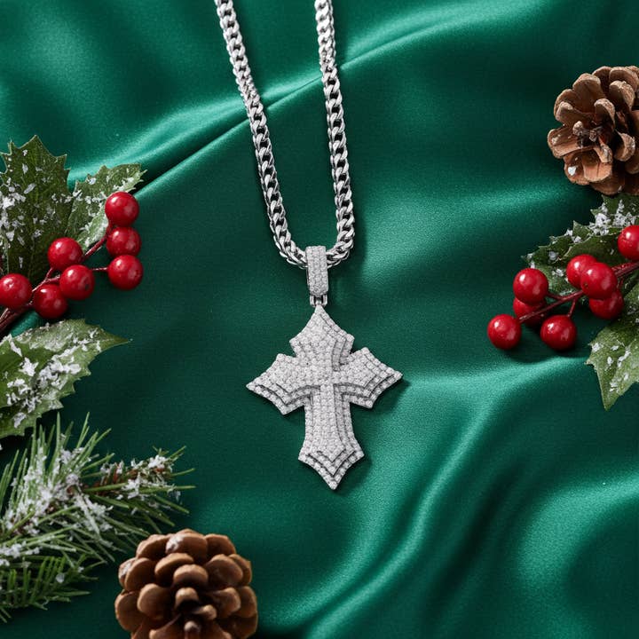 King Of Bling's Charm CROSS Pendant 2.50ct VVS D Moissanite White Sterling Silver Men's & Women for wholesale by KING OF BLINGS