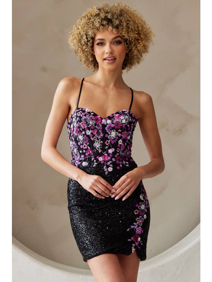 Babyfox Apparel - Wholesale Dress - Women's - Floral Embroidery Fitted Sequin Dress7