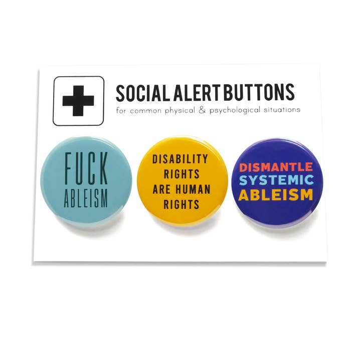 Word For Word Factory - Wholesale Lapel Pin/Button - END ABLEISM 3-PACK Disability Pinback Buttons4