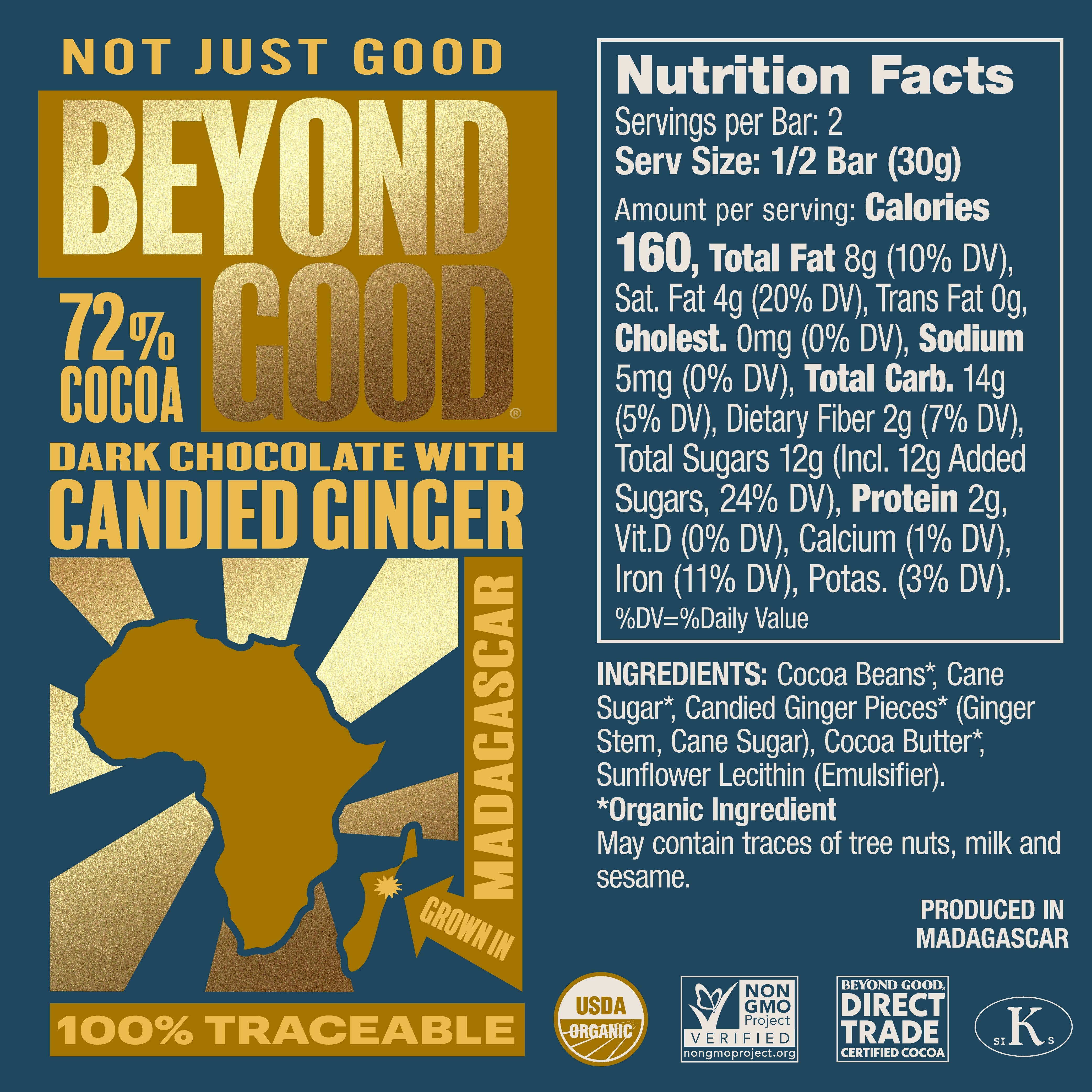 Beyond Good - Wholesale Chocolate Bar - [Microbatch] 72% Cocoa Dark Chocolate with Candied Ginger2