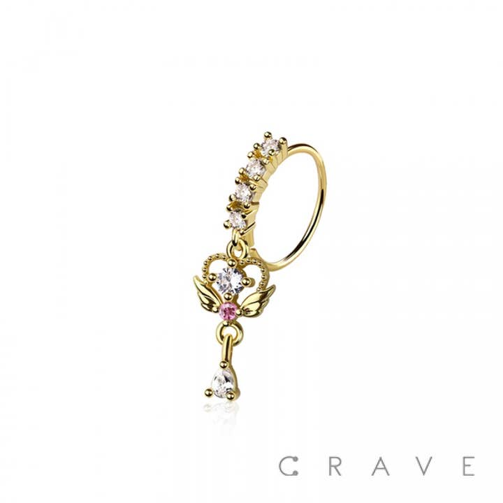 CRAVE - Vendita all'ingrosso Orecchini singoli - CIONDOLO IN ZIRCONIA CUBICA MULTICOLORE CON ALA A FORMA DI CUORE, IN ZIRCONIA CUBICA CENTRALE, A FORMA DI CUORE, IN ACCIAIO INOSSIDABILE 316L