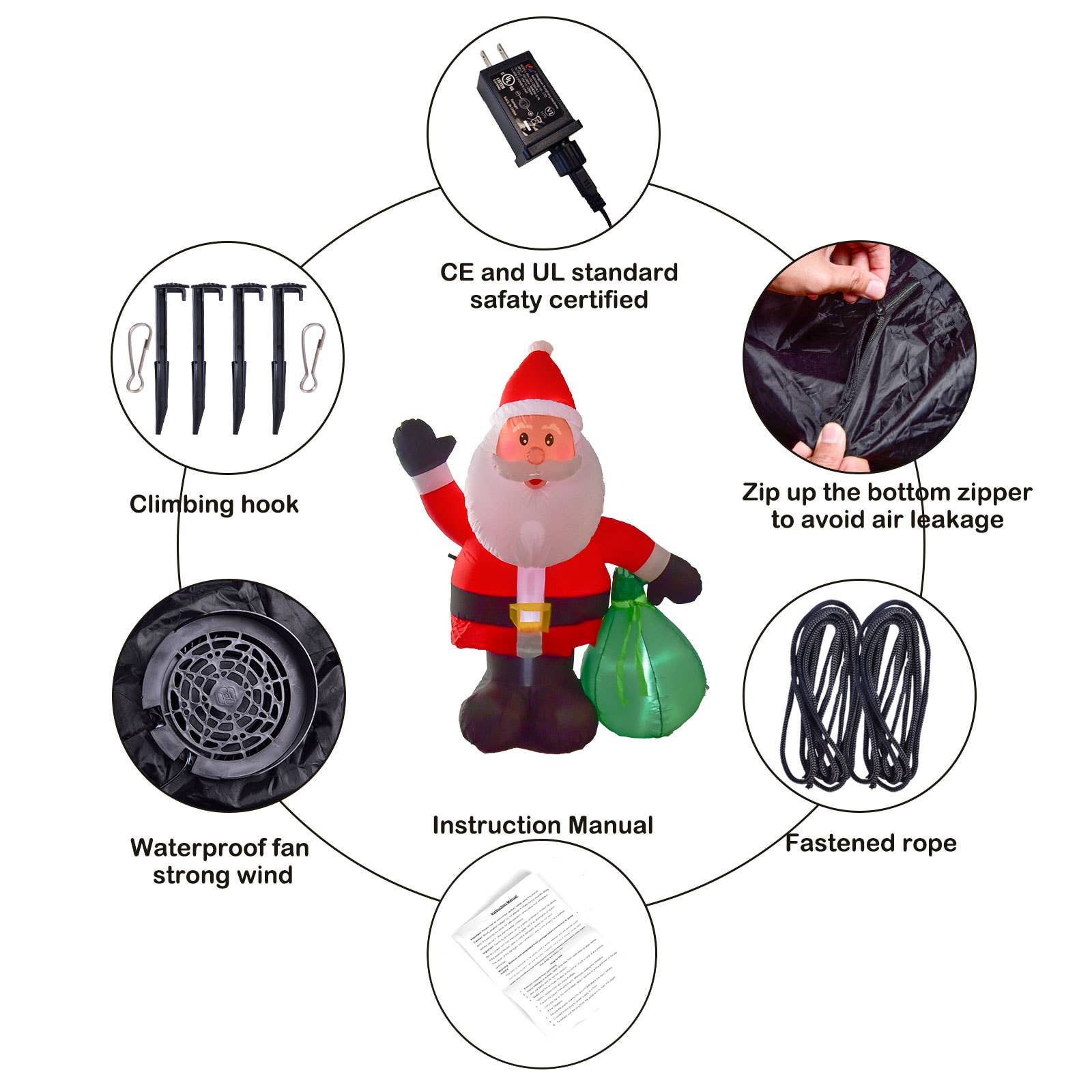 Fun Little Toys - Vendita all'ingrosso Gonfiabili - Decorazione gonfiabile natalizia di 1,83 m Babbo Natale con sacco regalo2