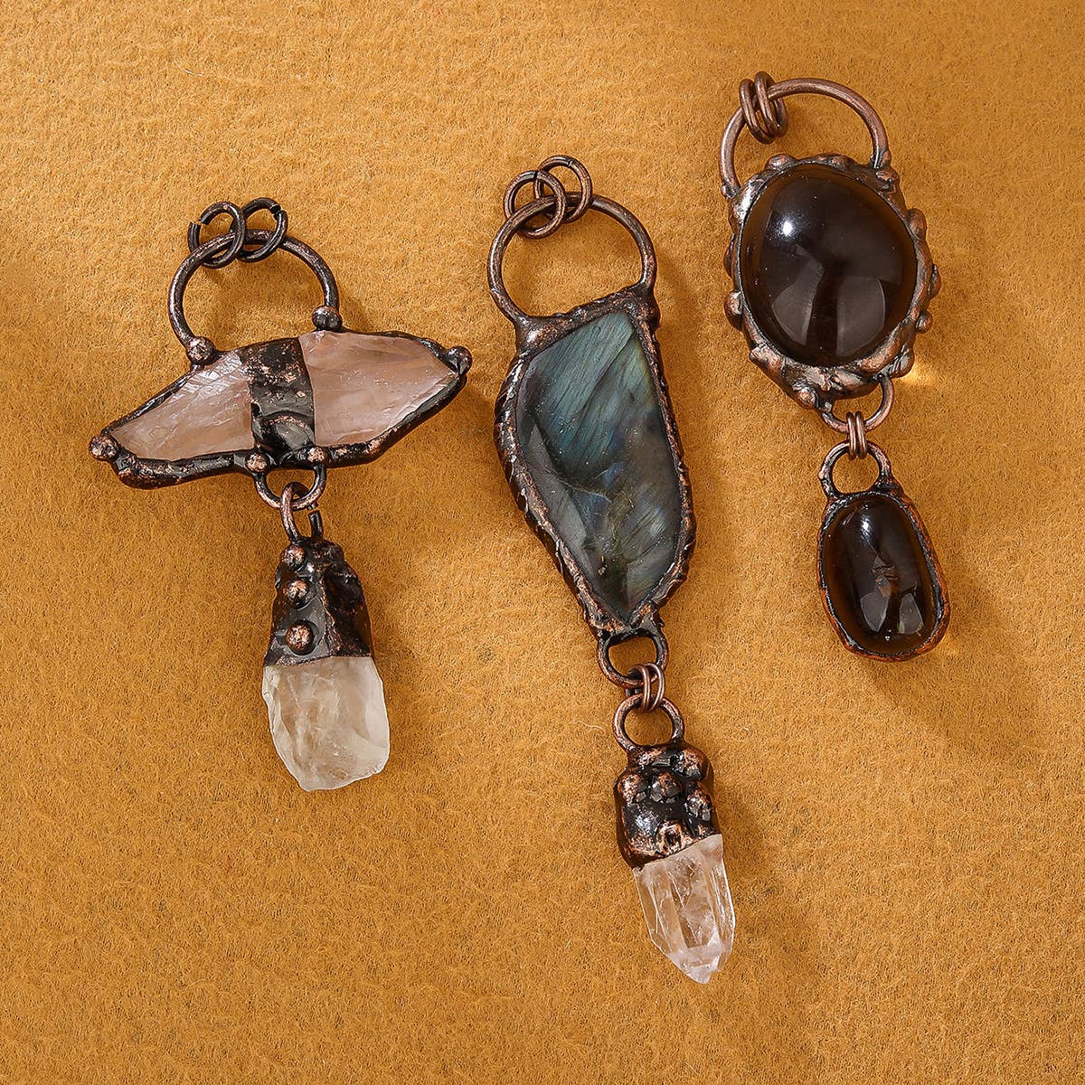 GemMeet - Wholesale Spiritual Stone/Crystal - Vintage style labradorite smoky quartz white crystal pendant5