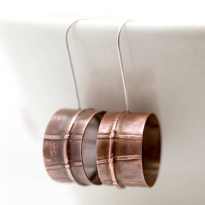 Copper Elegance: Fold Forming Dangle Earrings for wholesale by MorphiArtForge