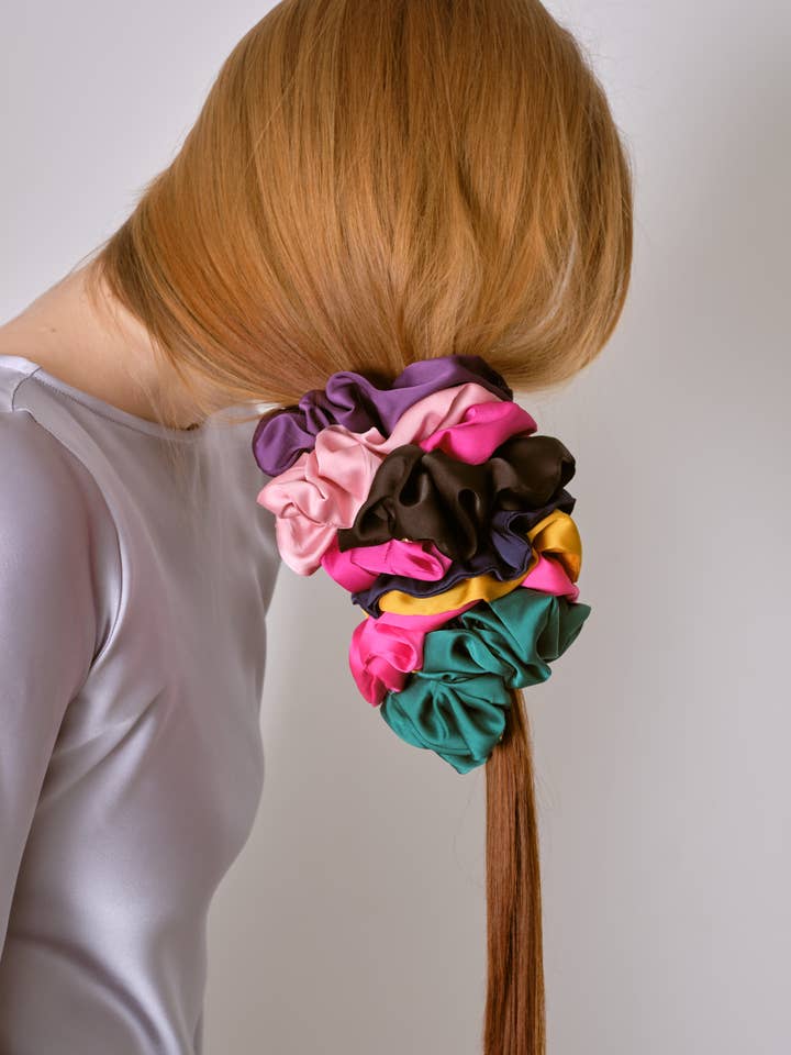 Luxury Block Colour Silk Scrunchies for wholesale by Silk Diversity