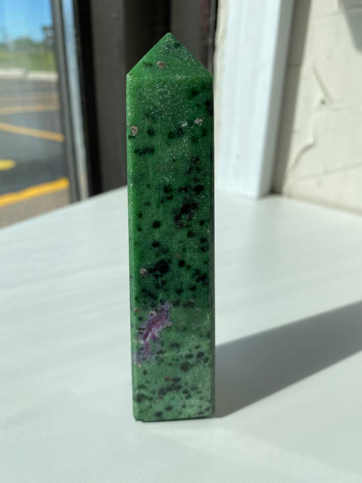 Zoisite with Ruby Obelisks for wholesale by Moonbeam Healing