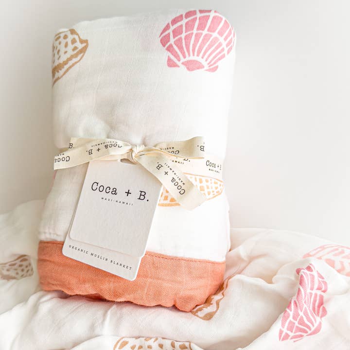 Coca + B.â„¢ - Wholesale Bedding Blanket - Kids & Baby - Boho Beach Seashell Print Organic Bamboo Muslin Blanket